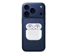 Rendu non officiel de l'iPhone 17 Pro avec AirPods 4 (Source de l'image : @Skyfops sur X et Apple, édité)
