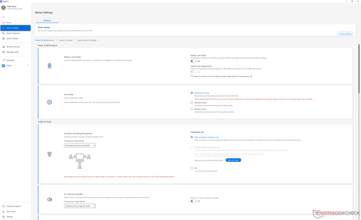 Notez le texte rouge suggérant à l'utilisateur de brancher le système sur le secteur s'il le règle en mode Performance
