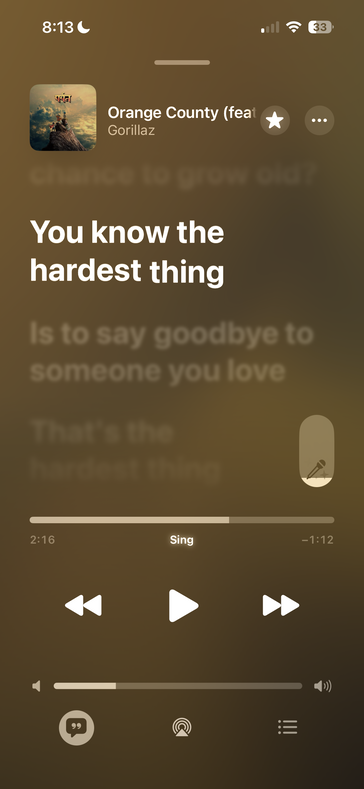 L'onglet des paroles dans Apple Music...