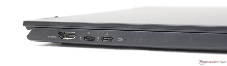 A gauche : HDMI 2.1, 2x USB-C avec Thunderbolt 4 + DisplayPort + Power Delivery