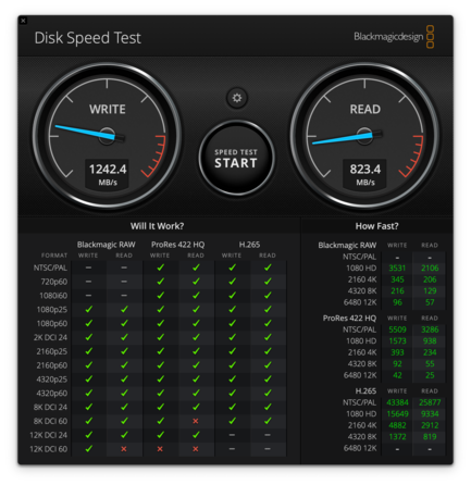 Mac : Test de vitesse du disque Blackmagicdesign