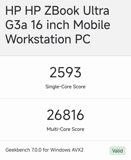 La fiche technique du HP ZBook Ultra G3a 16 pouces sur Geekbench