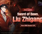 Illustration promotionnelle officielle de la bannière du personnage de Sword of Dawn présentant le chasseur SSR Liu Zhigang.