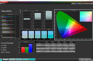 Saturation des couleurs (espace colorimétrique cible : sRGB ; profil : professionnel, standard)