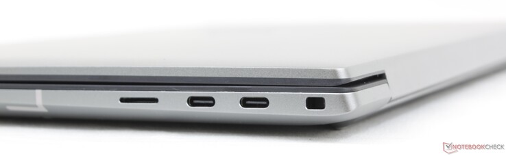 A droite : Lecteur microSD, 2x USB-C avec Thunderbolt 4 + DisplayPort + Power Delivery, Verrouillage Wedge