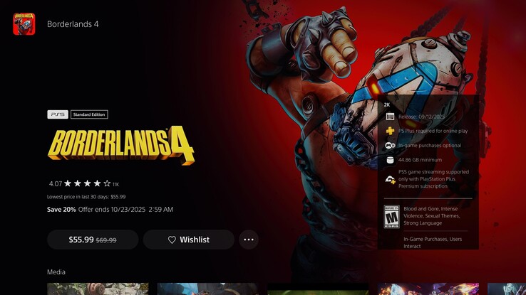 Le suivi des prix du PlayStation Store montre les réductions sur Borderlands 4 (Source de l'image : capture d'écran, Adam Corsetti)