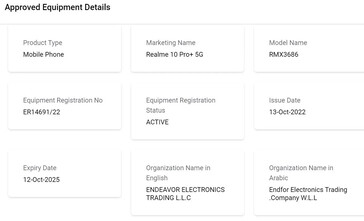 Les Realme 10 et 10 Pro+ 5G apparaissent dans de nouvelles fuites liées au nom du produit et à la batterie. (Source : TDRA via MySmartPrice, CQC via IECEE)