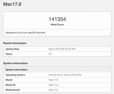 Note de métal pour le Apple M5 Pro.