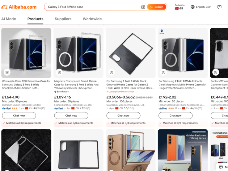 Galaxy Z Fold 8 Wide cases listés sur Alibaba.