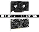 Image côte à côte des cartes graphiques Nvidia GeForce RTX 5050 et RTX 3060 12 Go (Source de l'image : Images de produits via Gigabyte et MSI. Composite créé par Anmol Dubey via Notebookcheck).