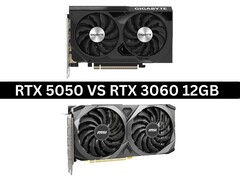 Image côte à côte des cartes graphiques Nvidia GeForce RTX 5050 et RTX 3060 12 Go (Source de l&#039;image : Images de produits via Gigabyte et MSI. Composite créé par Anmol Dubey via Notebookcheck).
