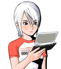 Ashley avec une Nintendo DS - "DAS". (Source de l'image : Cing Wiki)