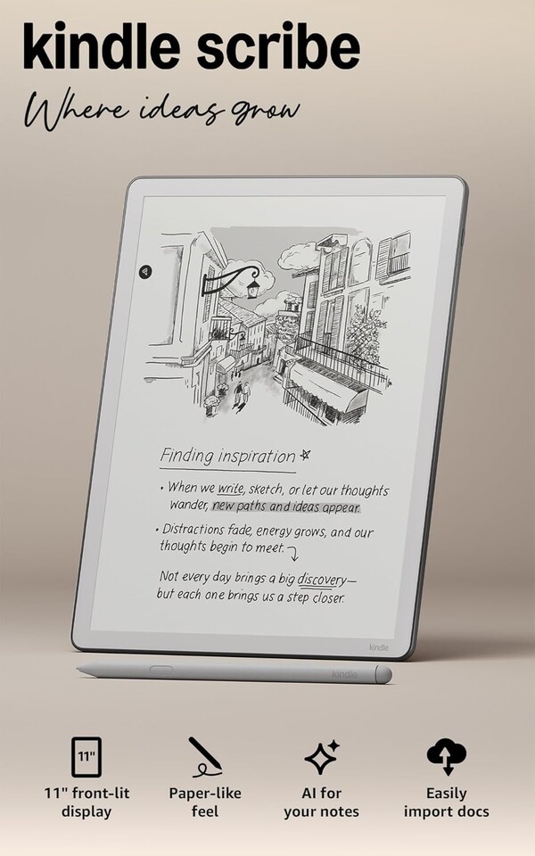 Le nouveau Kindle Scribe présente désormais des bords de taille égale sur tous les côtés. (Source de l'image : Amazon)