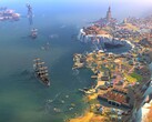 Une image représentant des bâtiments et des navires dans Humankind, actuellement à -90 %.