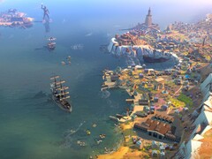 Une image représentant des bâtiments et des navires dans Humankind, actuellement à -90 %.