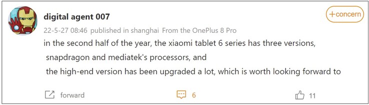 Commentaire sur le Xiaomi Pad 6. (Weibo - traduit automatiquement)