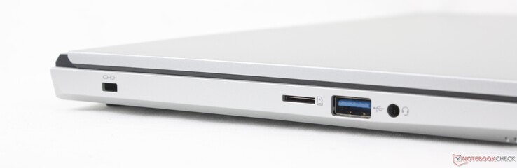 À gauche : verrou Kensington, lecteur MicroSD, USB-A 3.2 Gen. 1, casque d'écoute 3,5 mm