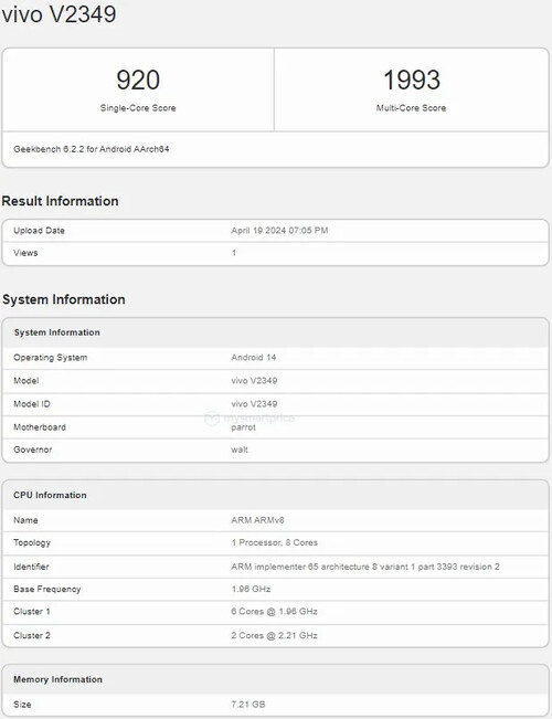 Les Vivo V30 SE (ou V2349) et V40 SE (V2337) semblent pratiquement identiques sur Geekbench ...