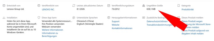 Lenovo Vantage : 650 Mo