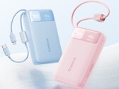 La batterie externe Baseus EnerFill FC11 en bleu et rose.