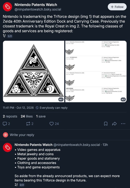 Marque déposée Nintendo Triforce affichée