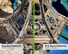La comparaison des matériaux standard et neuronaux montre que Nvidia peut réduire considérablement les besoins en VRAM pour les jeux. (Source de l'image : Nvidia, édité)