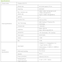Spécifications de l'Acer Predator X27U F5 (Image source : Acer - machine translated)