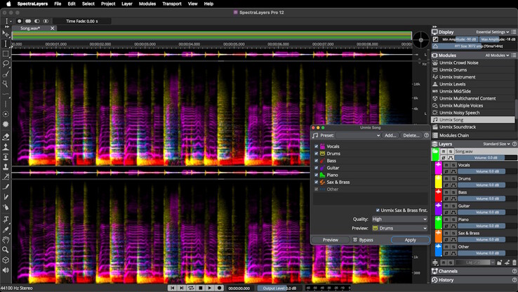 Steinberg SpectraLayers 12 permet de séparer la musique en composants individuels pour l'éditer en mode spectrographique. (Source de l'image : Steinberg)