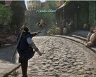 Le protagoniste de Fable donne un coup de pied à un poulet (Image source : Xbox on YouTube, screenshot)