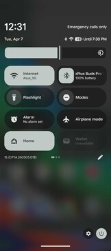 Ombre de notification avec réglages rapides