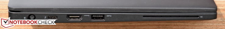 Left: Charging port, USB Type-C Gen 2/Thunderbolt, HDMI, USB 3.0, smart card reader