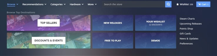 L'onglet "Parcourir" permet désormais de découvrir plus facilement les jeux gratuits et les nouvelles versions. (Source de l'image : Steam)