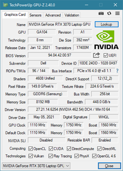 Alienware m15 R5 RTX 3070 GPU pour ordinateur portable avec des horloges plus basses, des cœurs CUDA réduits et un faible taux de remplissage des pixels. (Image Source : u/REAVER117 sur Reddit)