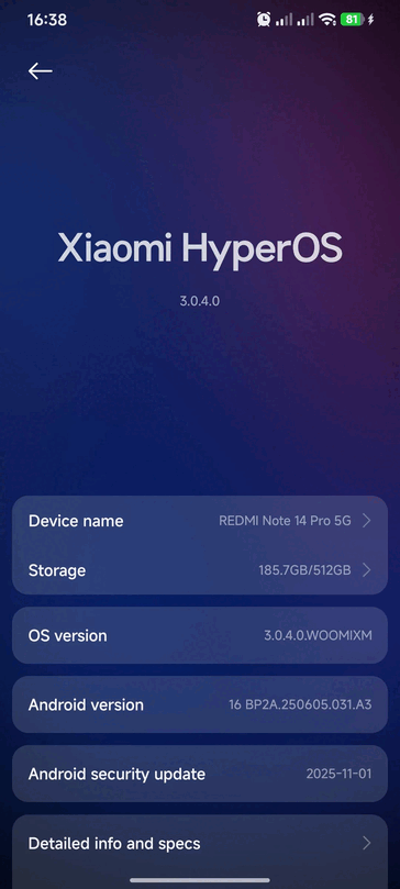Redmi Note 14 Pro 5G sous HyperOS 3 (Image source : r/HyperOS via Reddit)