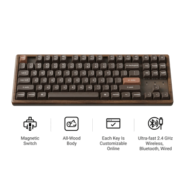 Le clavier se connecte en 2,4 GHz, en Bluetooth 5.2 ou via USB-C, avec une fréquence d’interrogation de 1 000 Hz en mode filaire et en 2,4 GHz.