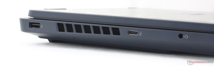 À gauche : USB-A (5 Gbit/s), USB-C (10 Gbit/s), prise jack 3,5 mm pour casque