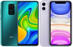 Le Redmi Note 9 et le Apple iPhone 11 sont deux des smartphones les plus vendus au monde. (Source de l'image : Xiaomi/Apple - édité)