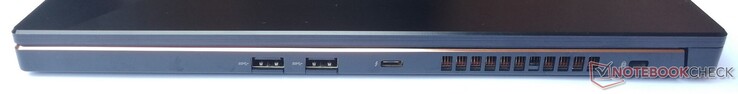 Côté droit : 2 USB A 3.2 Gen 1, 1 Thunderbolt 3 (DisplayPort 1.4, charge 3.0), verrou de sécurité Kensington.