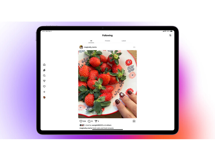 Capture d'écran du nouvel onglet Suivre, exclusif à l'application Instagram pour iPad. (Source de l'image : Instagram)
