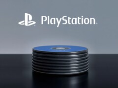 Logo PlayStation visible au-dessus des disques PS5 sur le bureau