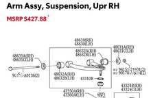 Schéma officiel des pièces Toyota illustrant le bras de contrôle supérieur en acier tubulaire du pick-up Tundra. (Source de l'image : Toyota Parts Center Online)