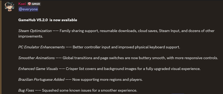 GameHub v5.2 changelog (Image source : GameSir)