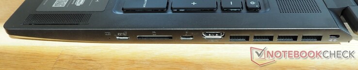 Côté droit : USB-C 3.2 Gen 2 (incl. DisplayPort), lecteur de cartes, Thunderbolt 4, HDMI 2.1, verrou Kensington