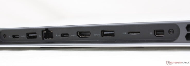 Arrière : USB-C avec Thunderbolt 4 + Power Delivery + DisplayPort, USB-A 3.2 Gen. 1, RJ-45 2,5 Gbps, USB-C 3.2 Gen. 2 avec Power Delivery + DisplayPort, HDMI 2.1, lecteur MicroSD, mini DisplayPort 1.4