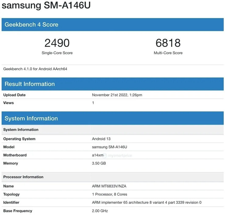 Une deuxième variante, peut-être destinée aux États-Unis, du Galaxy A14 5G apparaîtrait. (Source : Geekbench)