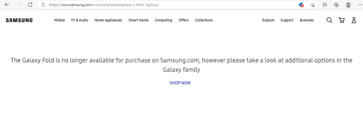 Samsung a brièvement cessé de vendre le Galaxy Z Fold2 sur son site Web américain. (Image source : Samsung via 9to5Google)