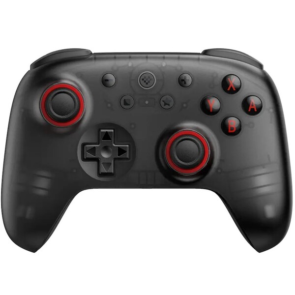 Le 8BitDo Ultimate 2C Bluetooth en noir translucide a des anneaux de joystick rouges et des boutons ABXY. (Source de l'image : 8BitDo)