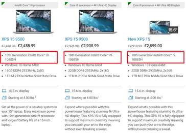 Dell XPS 15 9500 avec i9-10885H. (Source de l'image : Dell UK)