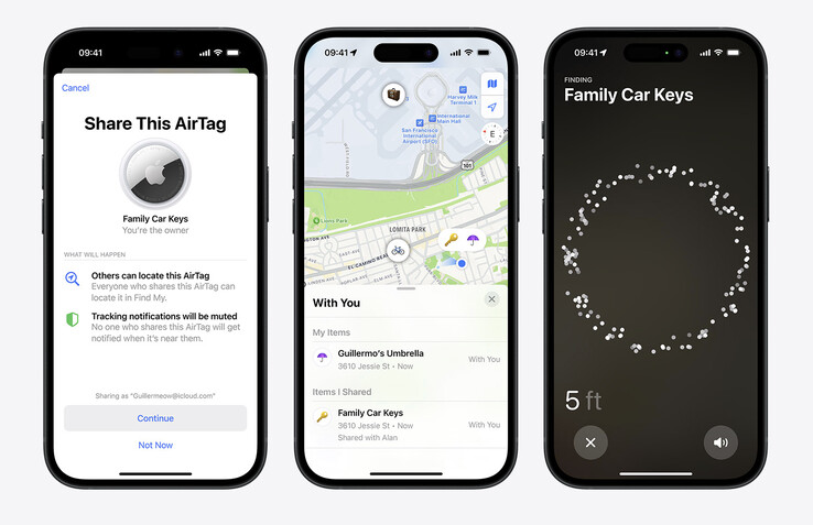 Trouver un AirTag devrait être plus facile avec les modèles de deuxième génération de Apple, la première génération étant illustrée. (Source de l'image : Apple)