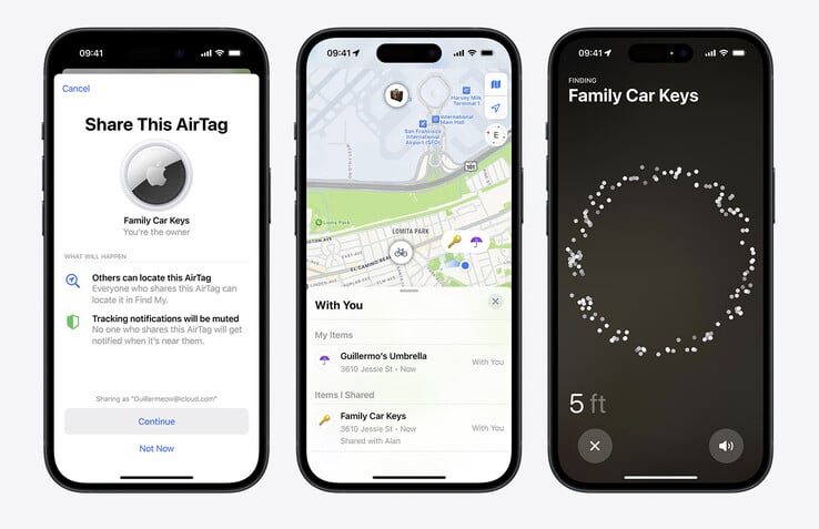 Trouver un AirTag devrait être plus facile avec les modèles de deuxième génération de Apple, la première génération étant illustrée. (Source de l'image : Apple)